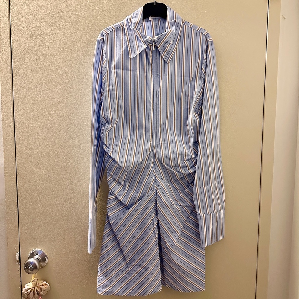 Mango cinched waist stripe mini dress in blue
